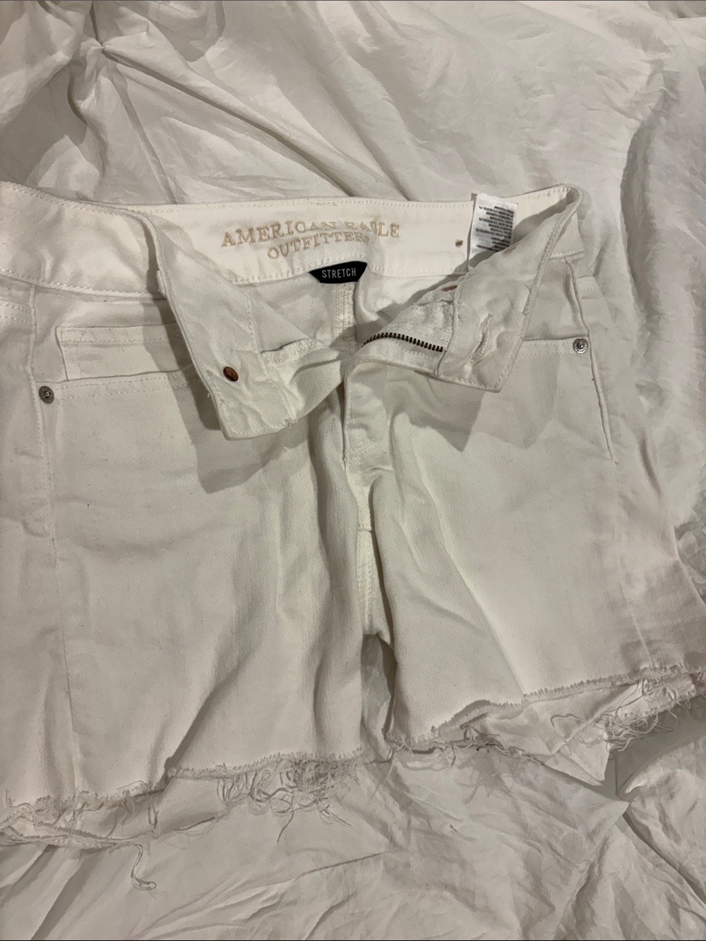 American Eagle Outfitters White High-Rise Frayed Hem Jean Shorts